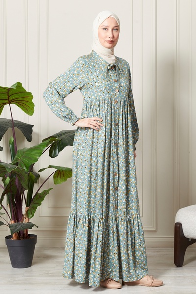 fistan Μπροστινό κουμπί ύφασμα βισκόζης χιτζάμπ Φόρεμα μητέρας Βαμβακερό ύφασμα φαρδύ μέγεθος