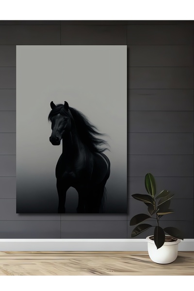 Teona Ahşap Asil Siyah At Dekoratif Ahşap MDF Ev/İşyeri Duvar Tablo Dikdörtge...