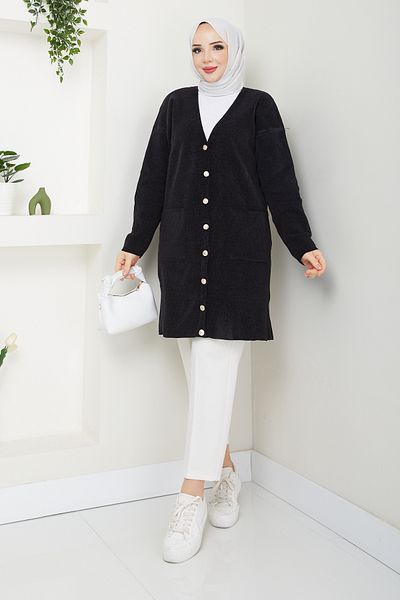 Pamuk Butik Γυναικεία Ζακέτα Πλεκτό με βελούδινο νήμα σενίλ με τσέπες