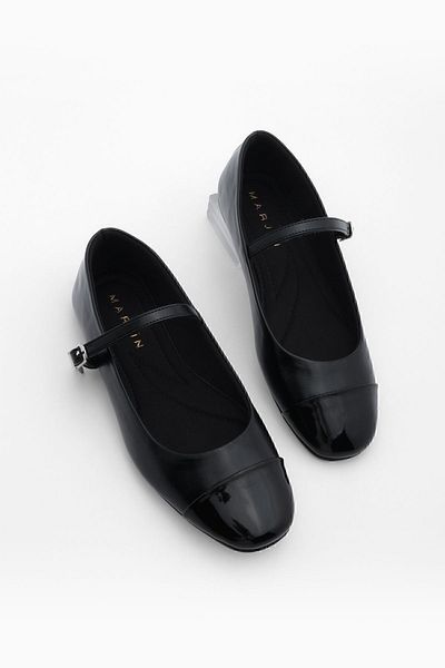 Marjin Damen-Helm-Ballerina-Schuhe Mary Jane Losep Schwarz