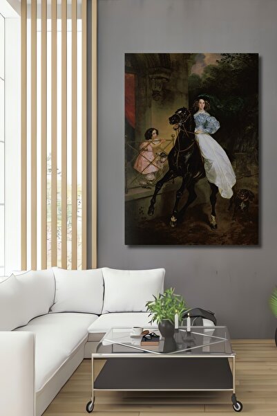 Teona Ahşap Atlı Kadın ve Çocuk Dekoratif Ahşap MDF Ev/İşyeri Duvar Tablo Dik...