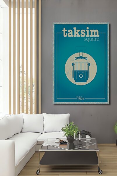 Teona Ahşap Pictură decorativă din lemn MDF cu tramvai nostalgic din Piața Taksim, pictură dreptunghiulară