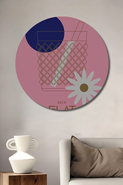 Teona Ahşap Desen modern pe fundal roz, pictură decorativă din lemn MDF, pictură rotundă