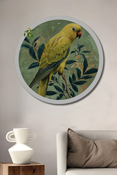 Teona Ahşap Pictură decorativă din lemn MDF cu papagal pentru perete pentru casă/lugar de muncă Pictură rotundă pentru perete pentru casă/lugar de muncă
