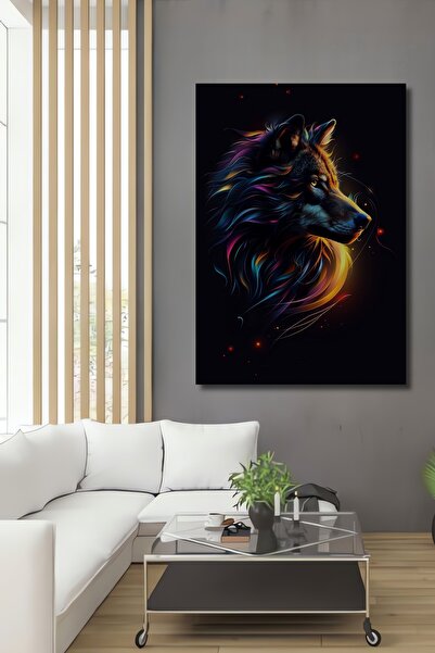 Teona Ahşap Artă decorativă colorată cu lup, din lemn MDF, pictură murală pen...