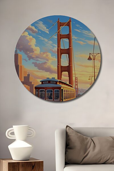 Teona Ahşap Pictură decorativă din lemn MDF cu tramvai Golden Gate din San Fr...