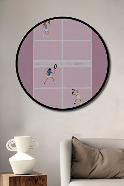 Teona Ahşap Masă rotundă decorativă din lemn MDF, cu aspect de cadru, colorat...