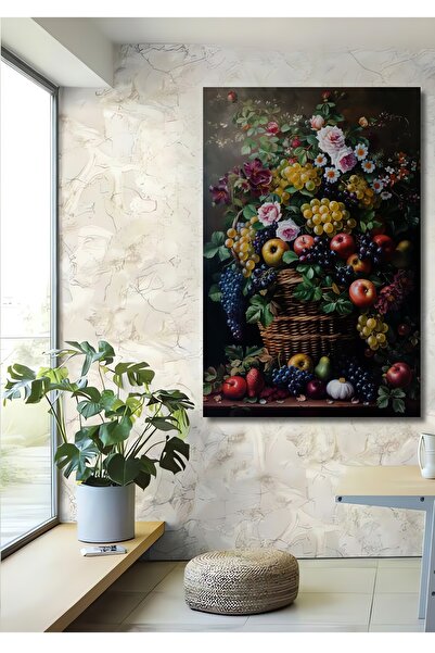 Teona Ahşap Renkli Meyve Sepeti Ahşap MDF Dekoratif Ev/İşyeri Duvar Tablo Dik...