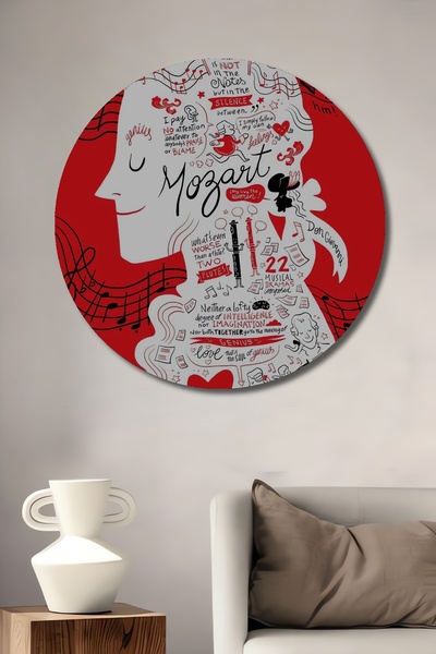 Teona Ahşap Pictură decorativă pe perete din lemn MDF Mozart pentru casă/lugar de muncă Pictură rotundă pe perete pentru casă/lugar de muncă