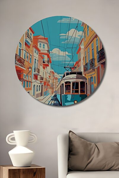 Teona Ahşap Pictură murală decorativă din lemn MDF cu tematică tramvai din Li...