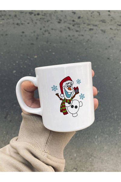 NUBİLUM Yılbaşı Özel Elsa Olaf Kolaj Beyaz Hediyelik Porselen Kulplu Kupa