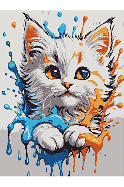 Lamba Cini Sayılarla Boyama Kasnaklı Tablo Seti Fırça Boya Dahil 30x40 KEDİCİK