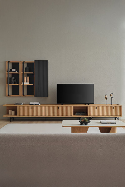 Enza Home Austin Maxi Tv Ünitesi, 350x45 cm - Açık Meşe