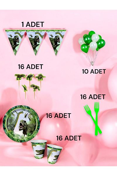 VibeHome Dinosaur Themed m Package for 16 - Birthday Parties and Fun Events