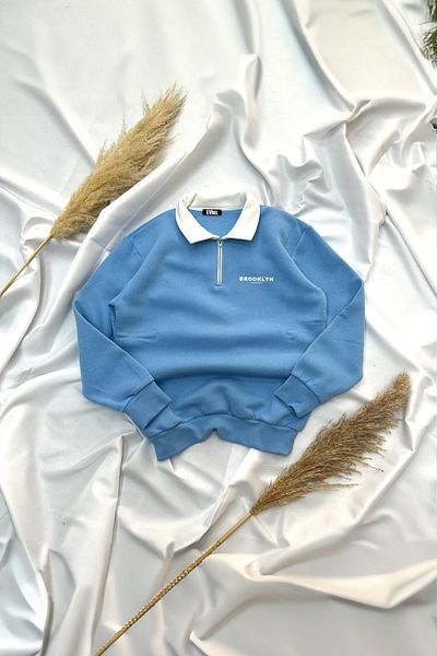 EVIus Hanorac din lână cu imprimeu Brooklyn - alb, guler vertical, jumătate cu fermoar, iarnă unisex