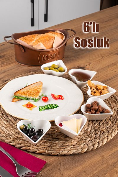 Porsima 15689 Bone Porcelain 6-Piece Mini Breakfast Bowl Set - Sugar Bowl, Jam Bowl, Sauce Bowl and Snack Bowl