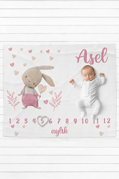 100% Cotton Named Baby Photo Shooting Memorial Cover (120x100 cm) Heart Pink Rabbit