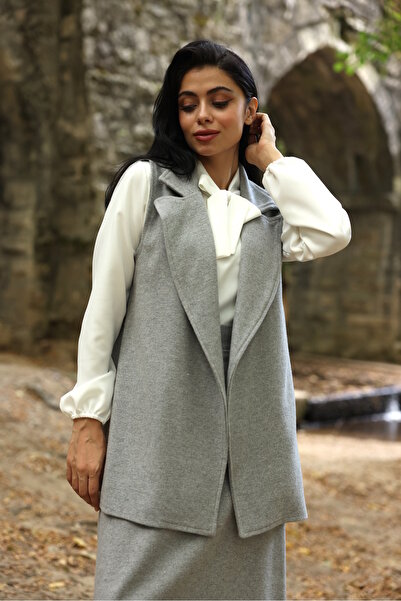 KÜÇÜĞÜM BUTİK Vestă cu ștampilă lungă de culoare gri