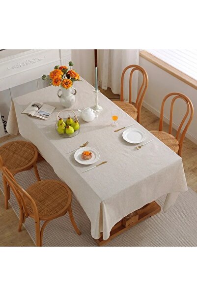 Pamuk Keten Masa Örtüsü Bej