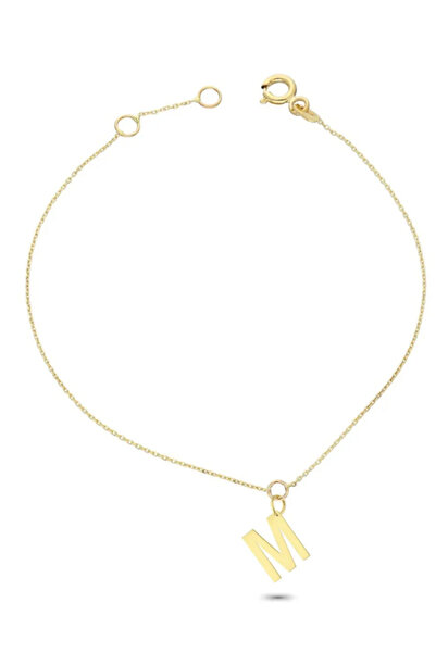 Glorria 14 Ayar Altın M Harfi Kadın Bileklik
