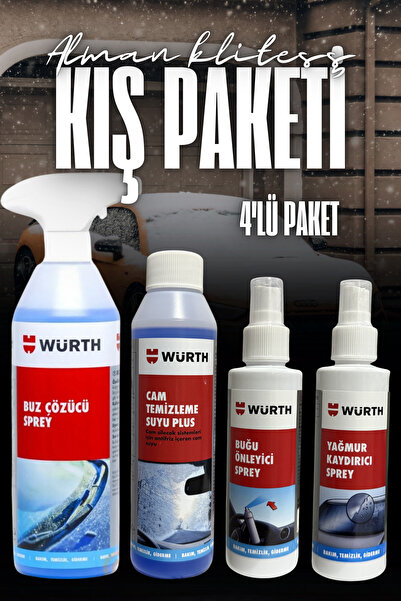 Würth 4'lü Kış Paketi, Buz Çözücü, Buğu Önleyici, Yağmur Kaydırıcı, Antifrizl...