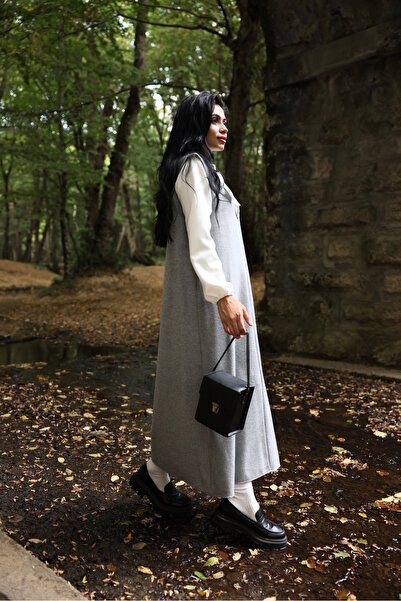 KÜÇÜĞÜM BUTİK Φόρεμα Gilet με μακρύ χειμωνιάτικο λαιμόκοψη σε γκρι χρώμα