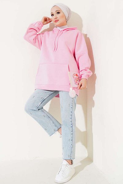 Boi Γυναικείο φούτερ Hijab Clothing - Μαύρο, Κόκκινο, Γκρι, Πράσινο Φούτερ με Τσέπες με Κουκούλα 3 Κλωστές Παχύ