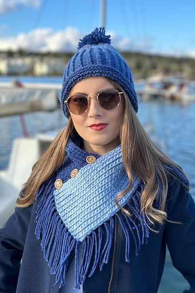 Mila Blue Hand Knitted Beanie & Neck Collar Set