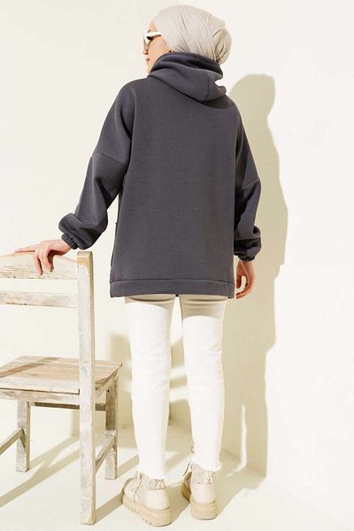 Boi Γυναικείο φούτερ Hijab Clothing - Μαύρο, Κόκκινο, Γκρι, Πράσινο Φούτερ με Τσέπες με Κουκούλα 3 Κλωστές Παχύ