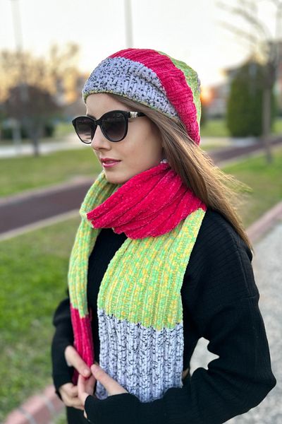 Mila Colorful Soft Hand Knitted Beanie & Scarf Set