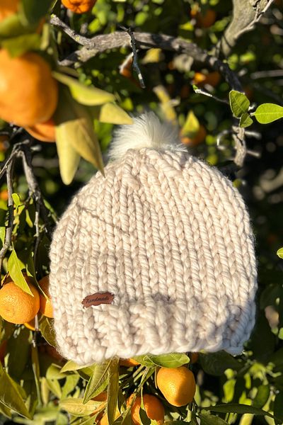 Mila Beige Hand Knitted Thick Beanie with Pompom
