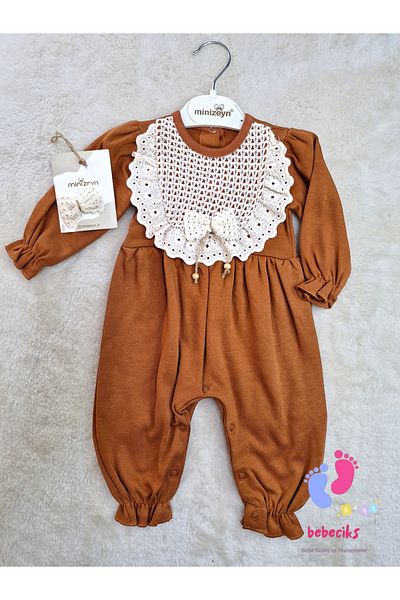 MİNİZEYN TEKSTİL Lace Detailed Buckle Baby Girl's Jumpsuit