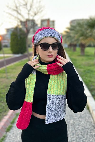 Mila Colorful Soft Hand Knitted Beanie & Scarf Set