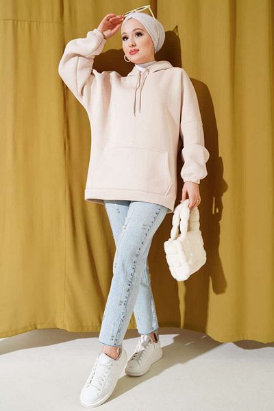 Boi Γυναικείο φούτερ Hijab Clothing - Μαύρο, Κόκκινο, Γκρι, Πράσινο Φούτερ με Τσέπες με Κουκούλα 3 Κλωστές Παχύ