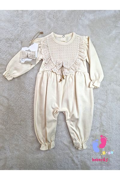MİNİZEYN TEKSTİL Lace Detailed Buckle Baby Girl's Jumpsuit
