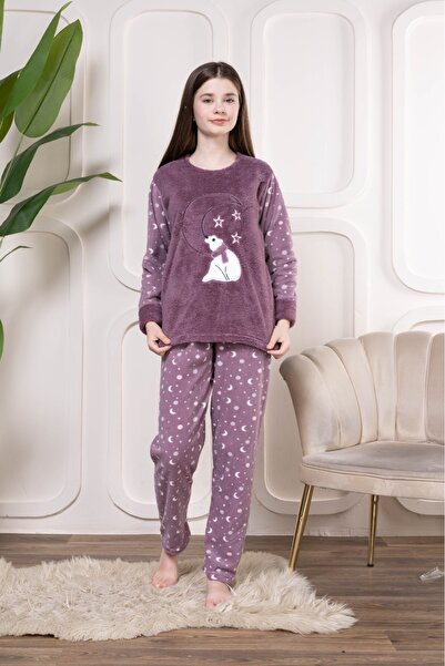Pyjama Familya Girl's Teddy Bear Figured Plush Fleece Pajama Set