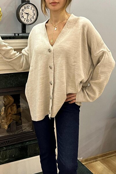 Bej Oversize Marka Hırka