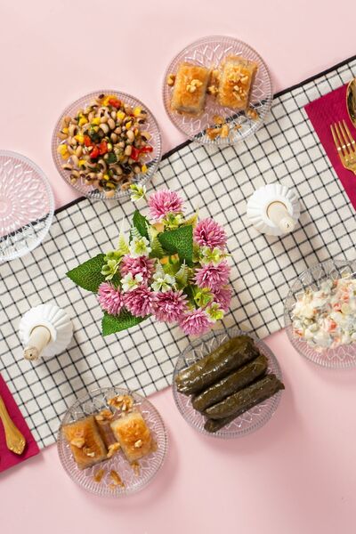 ORTAKÖY CENNETİ Alya Patterned Upright Plate - 6-Piece Glass Presenter Pastry Cookie Dessert Tea Cake Catering Serving Plate - 12 cm