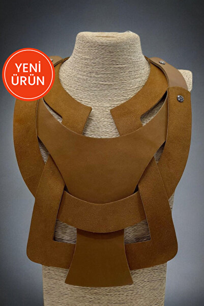 pınarturhan Kadın Taba Mor Yeşil Çift Kat Deri Geometrik Figürlü Pirinç Troklu El Yapımı Yaka Kolye