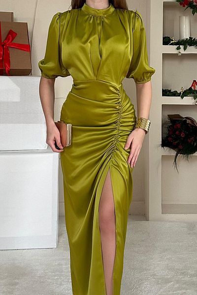 Elbee Fashion Woman Rochie din satin adunat