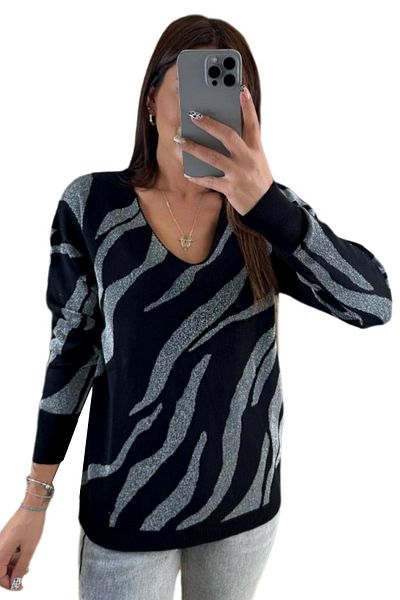 lavella Women's V-Neck Silvery Sweater 12701 Bgl-St04102