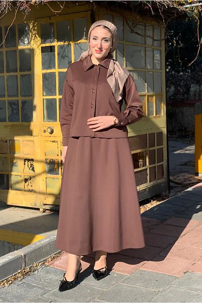 Moda Rosa 25K2254 - Coffee - Skirt-Jacket Scuba Suit