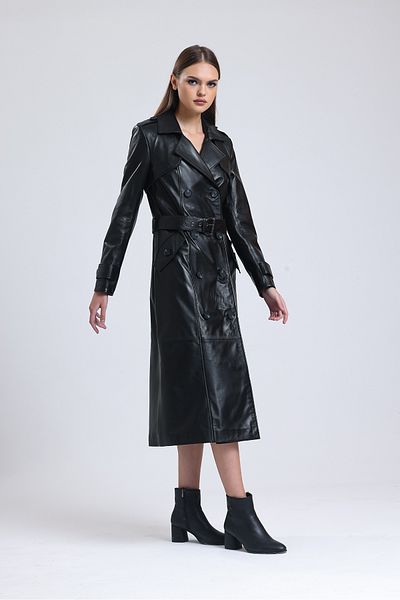 CE-YIL DERİ ÜRÜNLERİ Women's Genuine Leather Trench Coat
