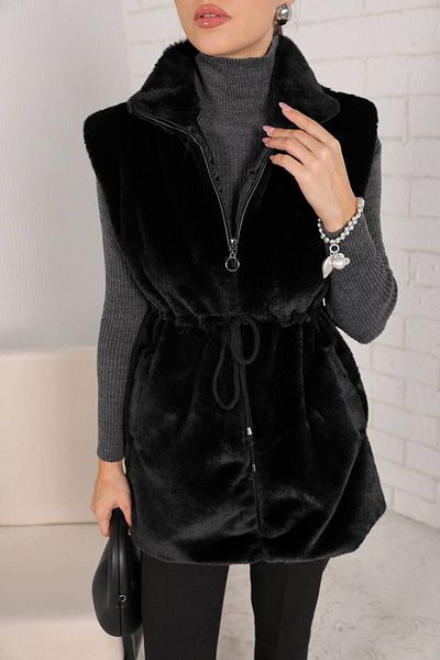 Melike Tatar Women's Faux Fur Waist Tie Detailed Zippered Vest