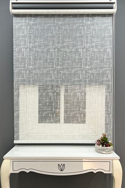 AlpiNaz Roller Blinds Double Mechanism Knitted Tulle Roller Blinds & Matte Anthracite Gray Roller Blinds with 90% Light Cutting Feature