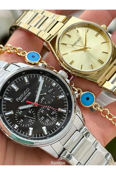 Ferrucci Brand Steel Cord Silver Color Dear Couple Wristwatches Bracelet