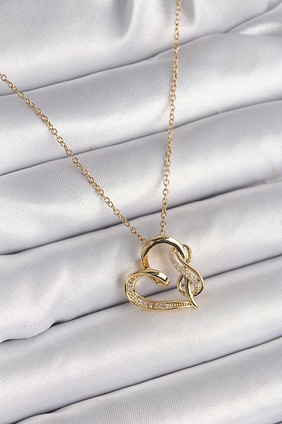 Skygo Gold Color Chain with Zircon Stone Detail 316L Steel Heart Model Women's Necklace - Tj-Bko9583