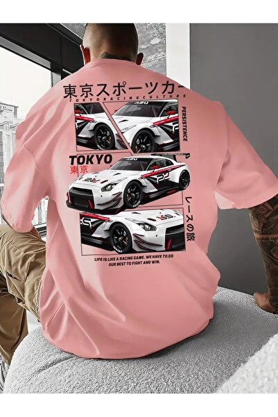 Hunors Sportswear & Company Ροζ Oversize Unisex T-Shirt με στάμπα Tokyo - Λαι...