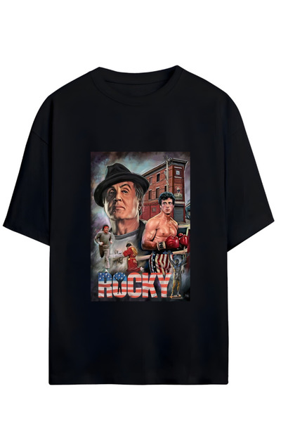 MAGORS تي شيرت روكي بالبوا قطن ممشط كبير الحجم للجنسين