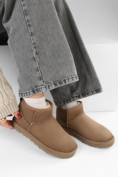 Shoeberry Women's Upps Mink Furry Short Suede Flat Boots